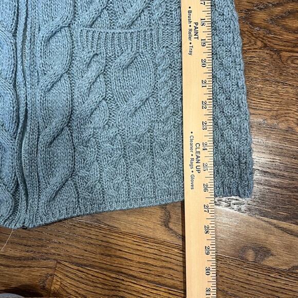 Kilronan Knitwear Merino Wool Cable knit Sweater Women's L Blue Full Zip Ireland - Picture 6 of 7